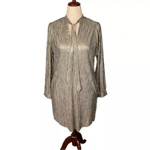 Sabina Musayev Anthropologie Gold Metallic Shimmer Shirt Party Dress Size Medium